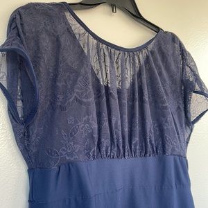 Womens blue blouse lace button back sexy blue top with tank liner
